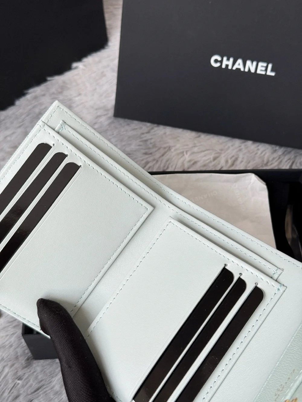 CHANEL Mint Quilted Leather Compact Wallet with Gold CC